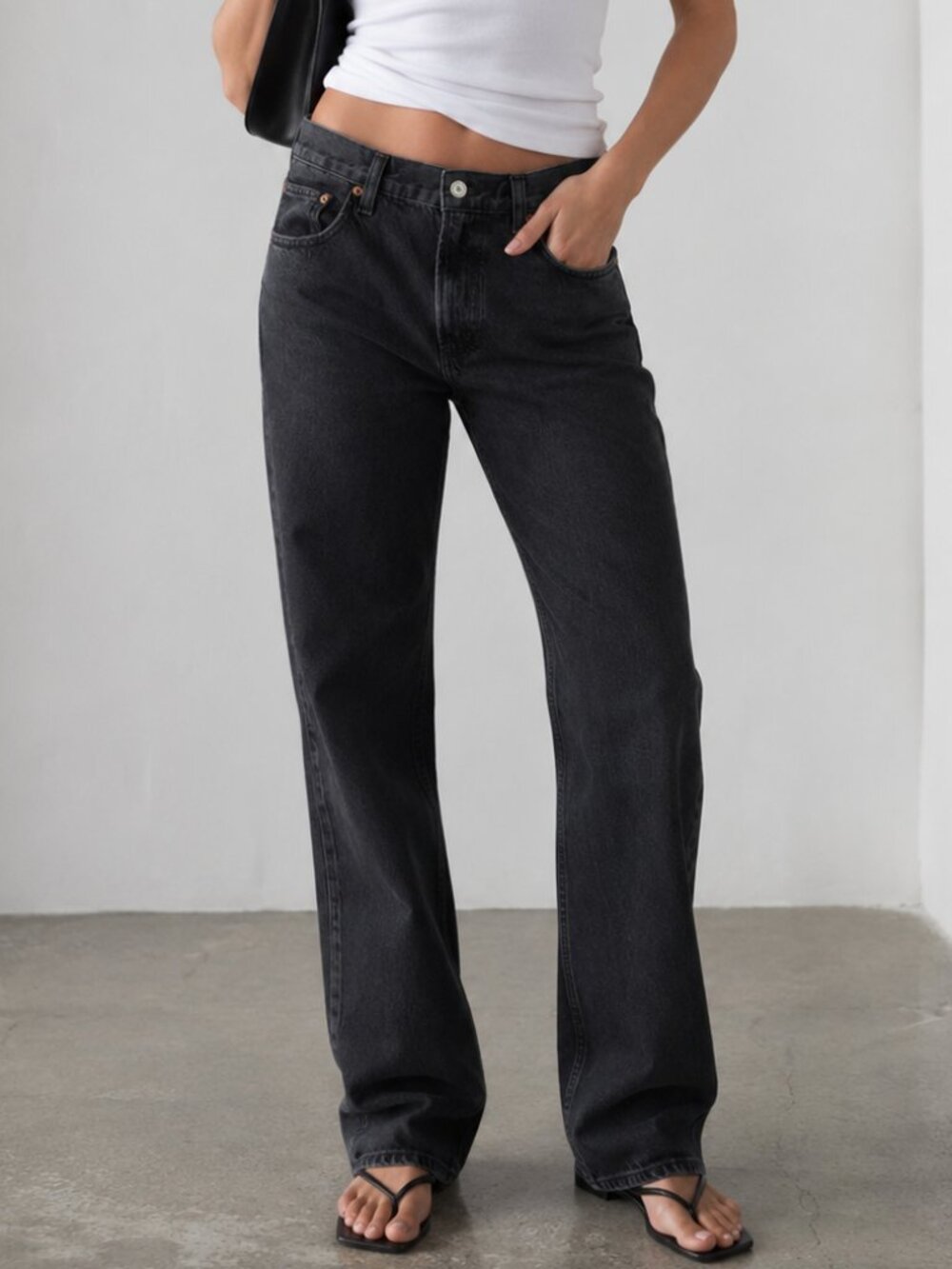 AGOLDE Valen Jeans Hitch Black Mid Rise Straight Leg Organic Cotton | Size 29